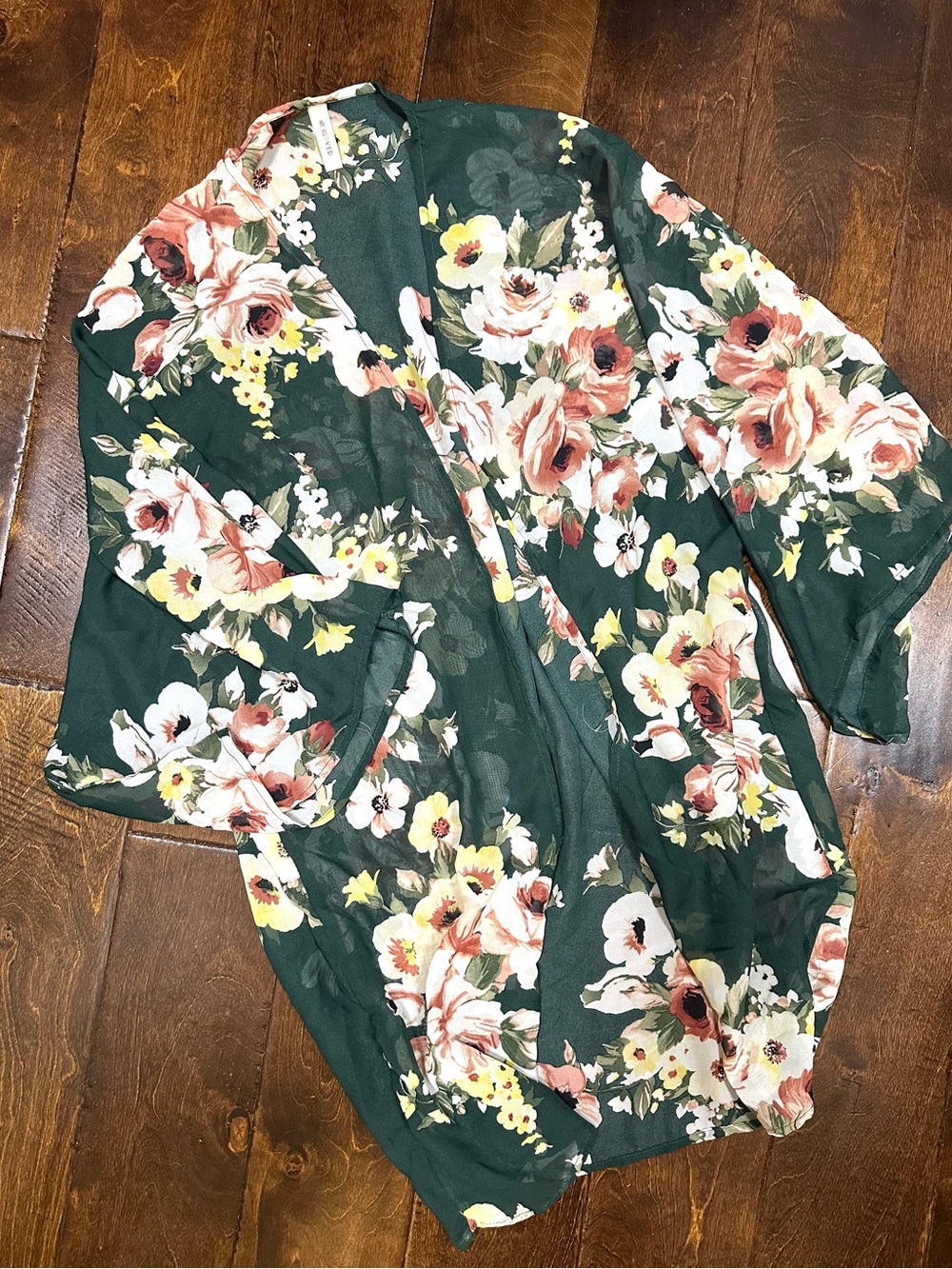 Dark Green Floral Open-Front Kimono Tunic - Women Tops
